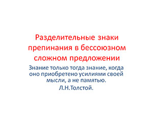 Разделительные знаки препинания в бессоюзном сложном предложении