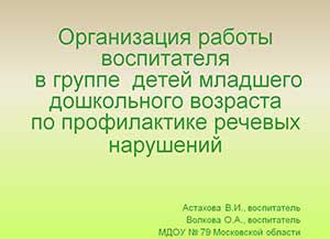 Организация работы воспитателя  в группе  детей младшего дошкольного возраста  по профилактике речевых нарушений  