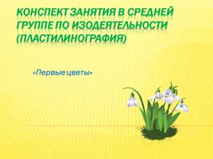 Конспект занятия в средней группе по изодеятельности (пластилинография) «Первые цветы»